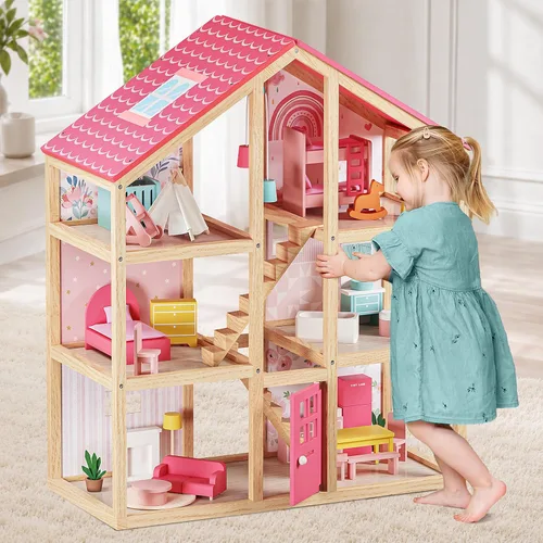 Vista 10 de Tiny Land - Casa de muñecas de madera para niñas - Casa de muñecas de madera de 6 habitaciones
