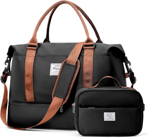 Vista 14 de Bolsas de fin de semana para mujer, bolsas de lona de viaje con compartimento para zapatos, bolsa de viaje para artículos personales, bolsa de fin