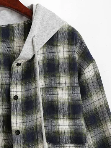 Vista 7 de ZAFUL Camisa de manga larga a cuadros para mujer, mezcla de lana con botonadura, chaqueta fina, blusa casual con bolsillo.