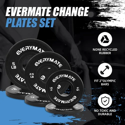 Vista 3 de EVERYMATE Juego de placas de peso de cambio negro, 1.25 libras, 2.5 libras, 5 libras, juego de placas olímpicas fraccionarias para entrenamiento