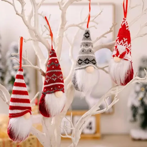 Vista 4 de Juego de 12 adornos de Navidad de gnomos suecos de felpa para árbol de Navidad, adornos de fieltro para árbol de Navidad, adornos para árbol