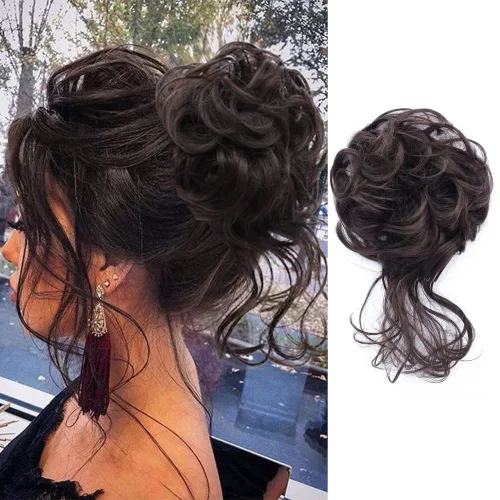 Vista 9 de KETHBE Moño desordenado, extensión de moños de pelo despeinado, banda elástica para el cabello, moño rizado para mujeres (negro)