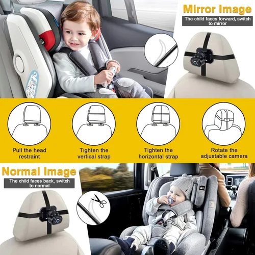 Vista 9 de AMTIFO Cámara para Bebé de Coche Fácil Instalación: Visión Nocturna Clara 2 Minutos Plug-Play Cámara de Asiento Trasero Rotación 360° Monitor