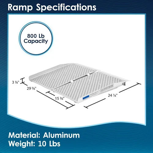 Vista 3 de Silver Spring - Rampa ligera para sillas de ruedas (plegable, de un solo pliegue, 61 cm) 24" L x 30" W, folding, portable, non-slip punch plate