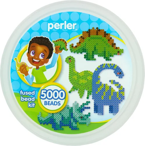 Vista 3 de Perler Kit de actividades para manualidades con cuentas de dinosaurios, 5004 piezas 5000 Beads, 2 Pegboards, Pattern, Ironing Paper, and more