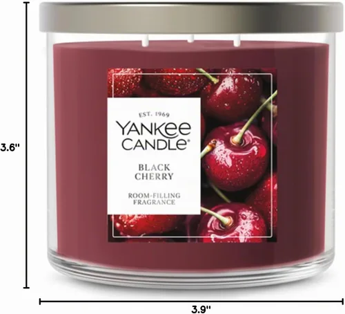 Vista 7 de Yankee Candle Vela perfumada de cereza negra, tarro de vela de 3 mechas de 14.5 onzas con hasta 40 horas de tiempo de combustión, regalo Granate