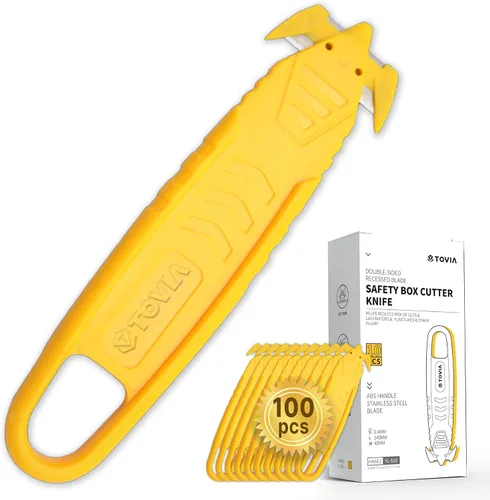 Vista 18 de T TOVIA Cuchillo Cortador de Cajas de Seguridad de Hoja de Acero Inoxidable Empotrada Oculta, Abridor de Paquetes Cortador de Plástico para Caja