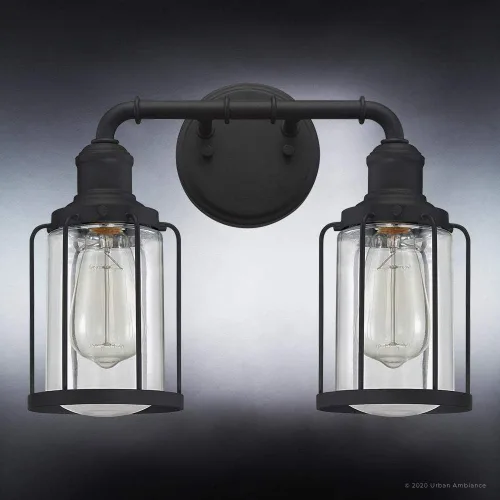 Vista 4 de Urban Ambiance Lámpara de tocador de baño industrial chic de lujo, tamaño mediano: 12 pulgadas de alto x 14.5 pulgadas de ancho, con elementos