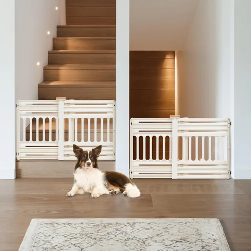 Vista 11 de IRIS USA Puerta para perros de 24"-39", barrera ajustable para mascotas para interiores, puerta para cachorros, perros pequeños, gatos, fácil