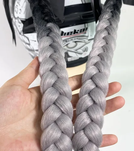 Vista 3 de Extensión de cola de caballo para niñas con ventosa para casco, 2 piezas, accesorios para casco con lazo, coletas para casco de motocicleta
