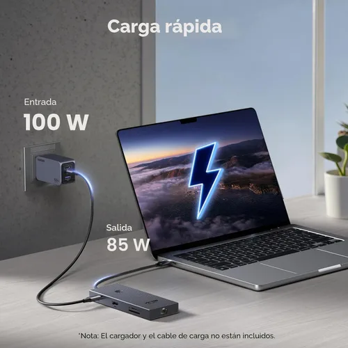 Vista 6 de UGREEN Revodok Pro 9 en 1 USB C Hub Adaptador Gigabit Ethernet HDMI 4K@60Hz, carga PD de 100 W, puertos de datos USB A, lector de tarjetas SD/TF