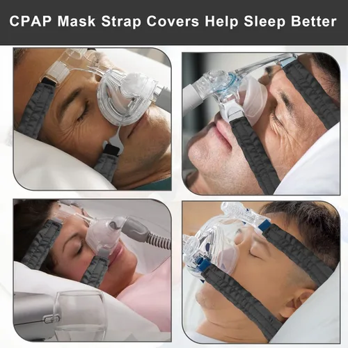 Vista 7 de 7 fundas de correa CPAP de satén, cómodas cubiertas de correa de máscara CPAP (negro)