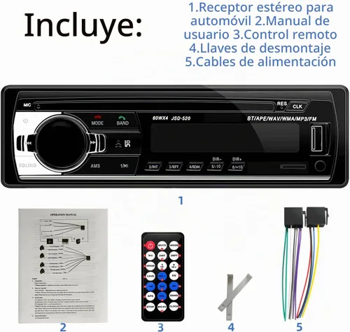 Vista 7 de JSD-520 Coche Estéreo Audio Solo DIN Bluetooth Manos Libres FM Radio Receptor USB Carga/MP3/AUX/TF, No Reproductor de CD