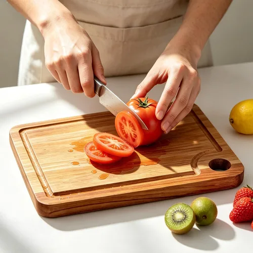 Vista 2 de Tablas de cortar pequeñas de madera de acacia para cocina con colgante