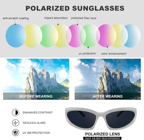 Vista 4 de KENBO POLARIZED Wrap Around Fashion Sunglasses For Women Men Oval Frame Sun Glasses Sports Sunglasses Trendy Y2K Glasses