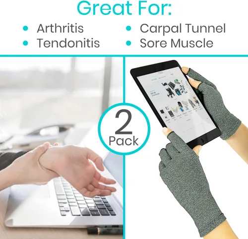 Vista 4 de Vive Guantes de artritis (2 pares) – Guantes de mano de compresión reumatoide para hombres y mujeres para osteoartritis – Alivio del dolor artrítico