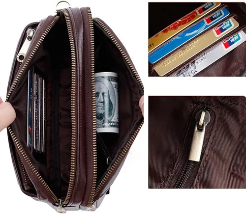 Vista 6 de Hebetag Cartera de cuero para hombre organizador de muñeca