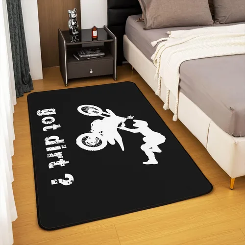 Vista 4 de Alfombra de motocross de 3 x 5 pies, alfombra para deportes extremos, sala de estar, dormitorio, decoración de motocicleta, alfombra antideslizante