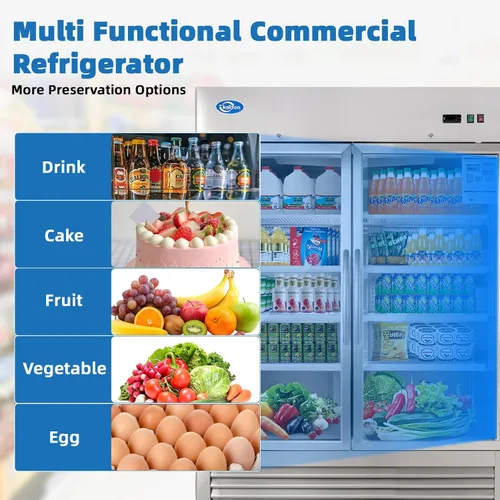 Vista 13 de Refrigerador de bebidas, refrigerador de bebidas de 49 pies cúbicos con puerta de vidrio, refrigerador comercial con 8 estantes ajustables