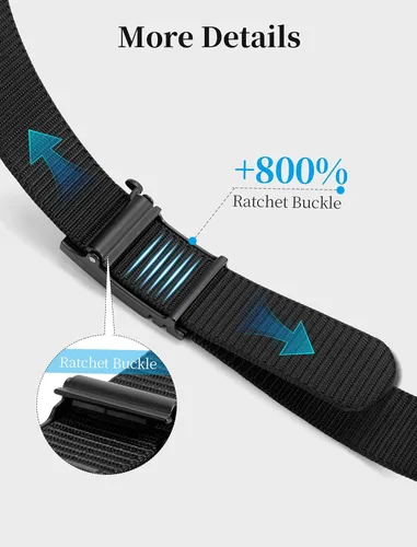Vista 3 de SKiporty Cinturones tácticos de trinquete para hombres, cinturón de trabajo de nailon para golf con hebilla deslizante automática, ajuste ajustable