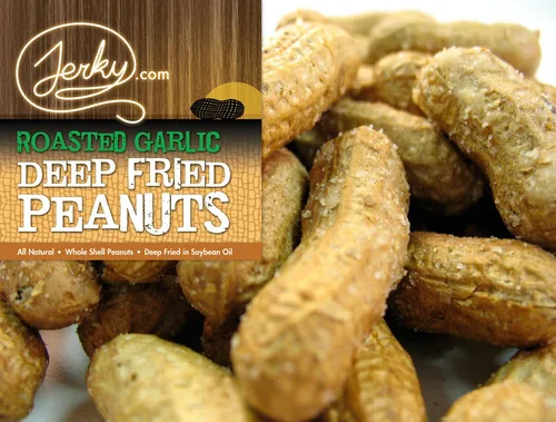 Vista 9 de Jerky.com Paquete de 3 muestras de cacahuetes fritos en cáscara, sabores gourmet que incluyen salado, ajo asado, picante picante, cacahuetes
