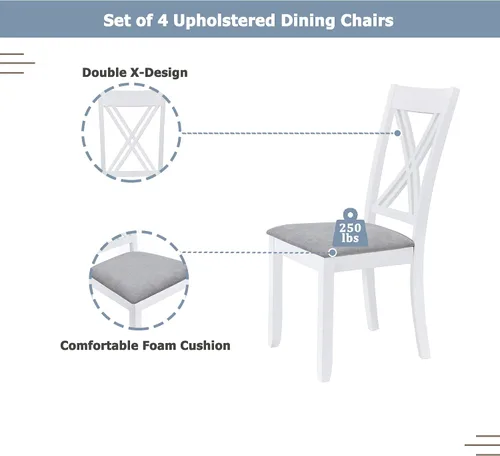 Vista 5 de Farmhouse - Juego de mesa de comedor de cocina de 5 piezas, mesa de cocina rectangular rústica con 4 cómodas sillas de comedor tapizadas, juego