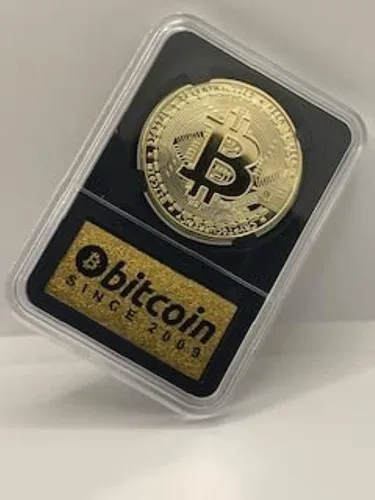 Vista 2 de Bitcoin Coin en estuche de edición coleccionista: moneda de oro física de edición limitada con vitrina de criptomonedas Moneda de criptomoneda
