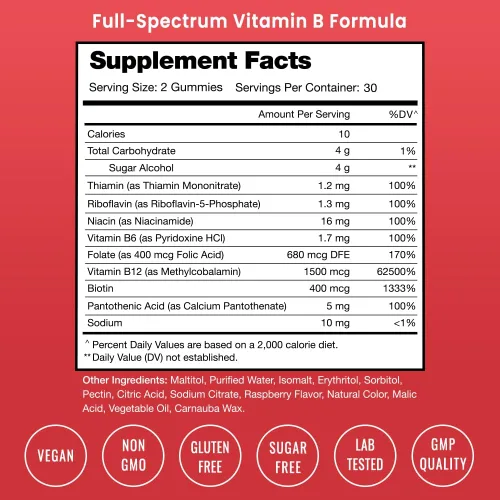 Vista 3 de NutraChamps Gomitas de complejo de vitamina B, gomitas de vitamina B aumentan la energía, vitaminas del complejo B B1, B2 (riboflavina), B3