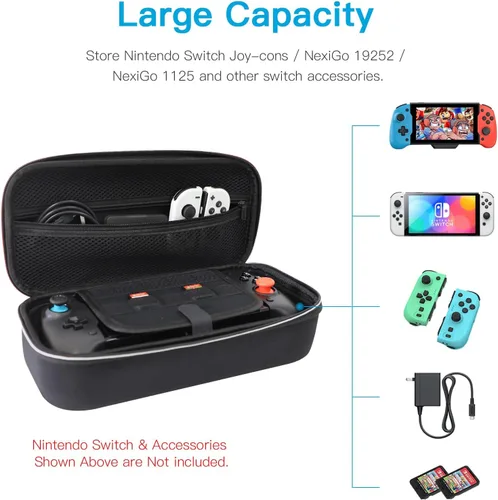 Vista 5 de NexiGo Switch Accessories - Paquete de accesorios navideños, controlador ergonómico (negro) para Nintendo Switch con giroscopio de 6 ejes, vibración