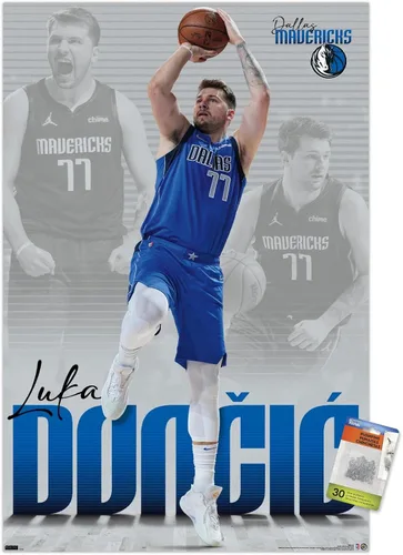 Vista 7 de Trends International NBA Dallas Mavericks - Póster de pared de Luka Doncic 22, 14.725 x 22.375 pulgadas, paquete de póster premium y alfiler
