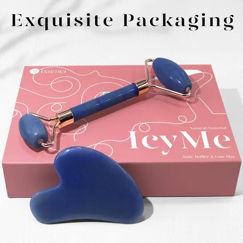 Vista 6 de BAIMEI IcyMe - Rodillo facial de jade y Gua Sha, rodillo de belleza facial, herramientas para el cuidado de la piel, regalo de cuidado personal