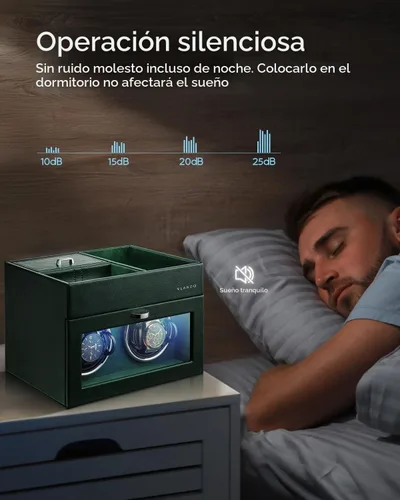 Vista 7 de VLANDO - Bobinadora doble para relojes automáticos con bandeja de joyas, color verde
