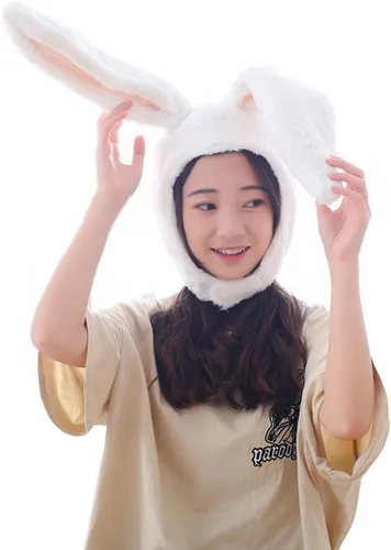 Vista 4 de Gorro de peluche Yarouda con capucha y orejas de conejo para mujer, cálido, suave