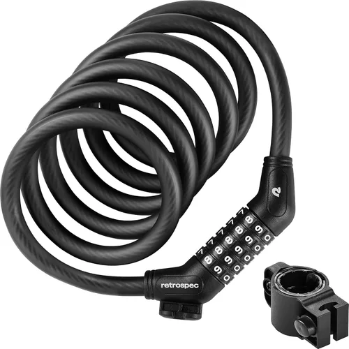 Vista 7 de Retrospec Grizzly Plus - Candado de combinación para bicicleta, resistente antirrobo con combo personalizado de 5 dígitos, cable resistente a cortes