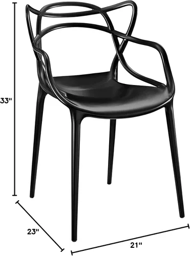 Vista 3 de Modway Enredado Moderno Moldeado Plástico Silla de Cocina y Comedor en Negro - Totalmente Montada