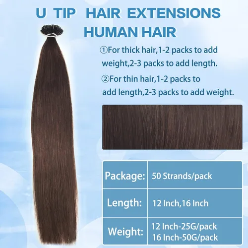 Vista 5 de Neitsi Extensiones de cabello humano con punta en U, 12 pulgadas, extensiones de cabello humano real natural con punta de queratina, extensiones