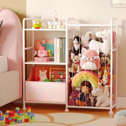 Vista 10 de BBLIKE Almacenamiento de Animales de Peluche - Red de Animales de Peluche con Estantería para Niños y Organizador de Juguetes, Estantería Blanca