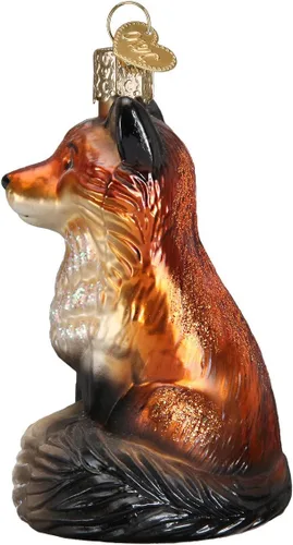 Vista 4 de Old World Christmas Adorno de cristal soplado de zorro para árbol de Navidad, decoración navideña artesanal, colección de animales de vida silvestre