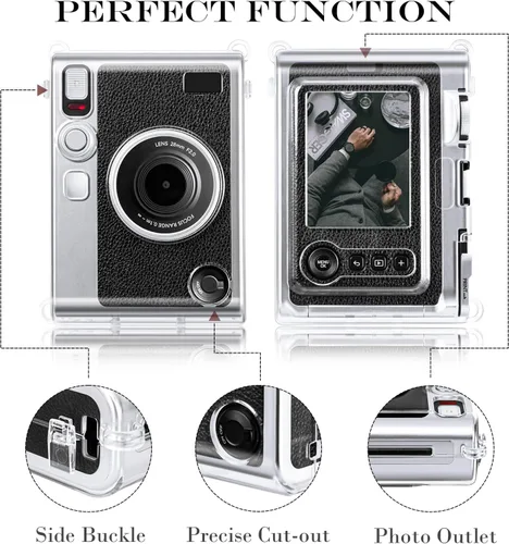 Vista 4 de Rieibi Funda protectora transparente para cámara instantánea Fujifilm Instax Mini Evo, funda rígida con correa para el hombro