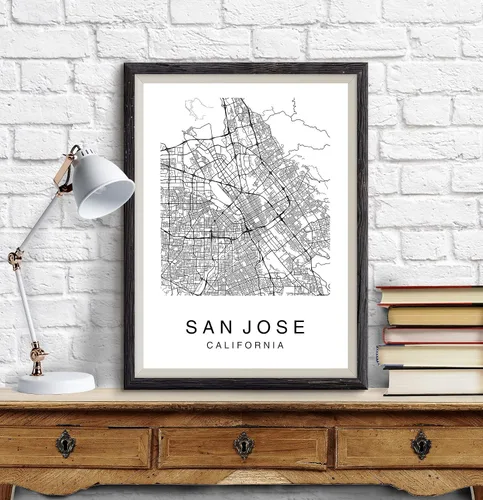 Vista 2 de San Jose Map Wall Art Poster Print California USA City Map Street Black & White