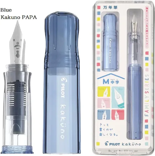 Vista 2 de Pilot - Pluma estilográfica Kakuno Family Series Kakuno Papa, color azul transparente, punta media, FKA-1SR-KPL-M con adhesivo Kanji LOVE de 5.15 x