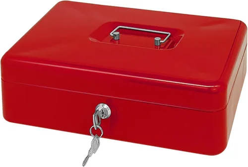 Vista 15 de Caja de efectivo de acero con cerradura de llave, organizador de dinero pequeño de metal con bandeja para dinero, caja de almacenamiento de efectivo