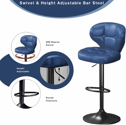 Vista 4 de Juego de 4 Taburetes de Bar, Sillas de Bar Giratorias Ajustables con Respaldo y Reposapiés, Modernos Taburetes de Altura de Mostrador Tapizados