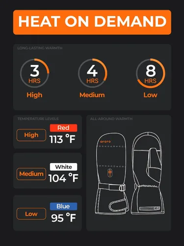 Vista 4 de ORORO Classic Heated Mittens for Men Women, Insulated Winter Gloves Negro/Naranja