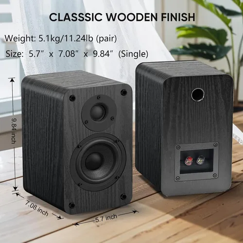 Vista 5 de LONPOO Altavoces de estantería alimentados - Inalámbrico 100W RMS Bluetooth con eARC - Potente sistema de música en casa - Sistemas de cine en casa
