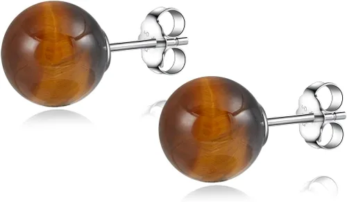 Vista 16 de Natural Stone Stud Earrings for Women 8mm Sterling Silver Genuine Gemstone Earrings Handmade Sterling Silver Crystal Stud Earrings for Women