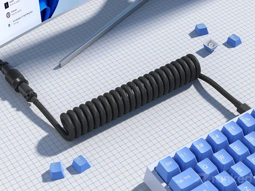 Vista 3 de Ranked Cable de teclado en espiral Cable trenzado de doble manga hecho a mano USB tipo C a A Conector aviador de 5 pines para teclado mecánico