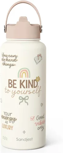 Vista 32 de Regalo de repostería para mujeres, botella de agua de acero inoxidable de 32 oz con tapa y popote, botellas aisladas estéticas de dulces, regalos