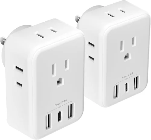 Vista 9 de BN-LINK Paquete de 2 extensores de salida de enchufe múltiple, 3 salidas de pared con 3 puertos USB (1 USB C), adaptador de carga para dormitorio