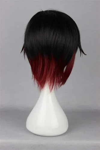 Vista 4 de COSPLAZA Cosplay Pelucas sintéticas rwby rosa rubí corto negro rojo femenino Anime show resistente al calor partido pelo (negrorojo)